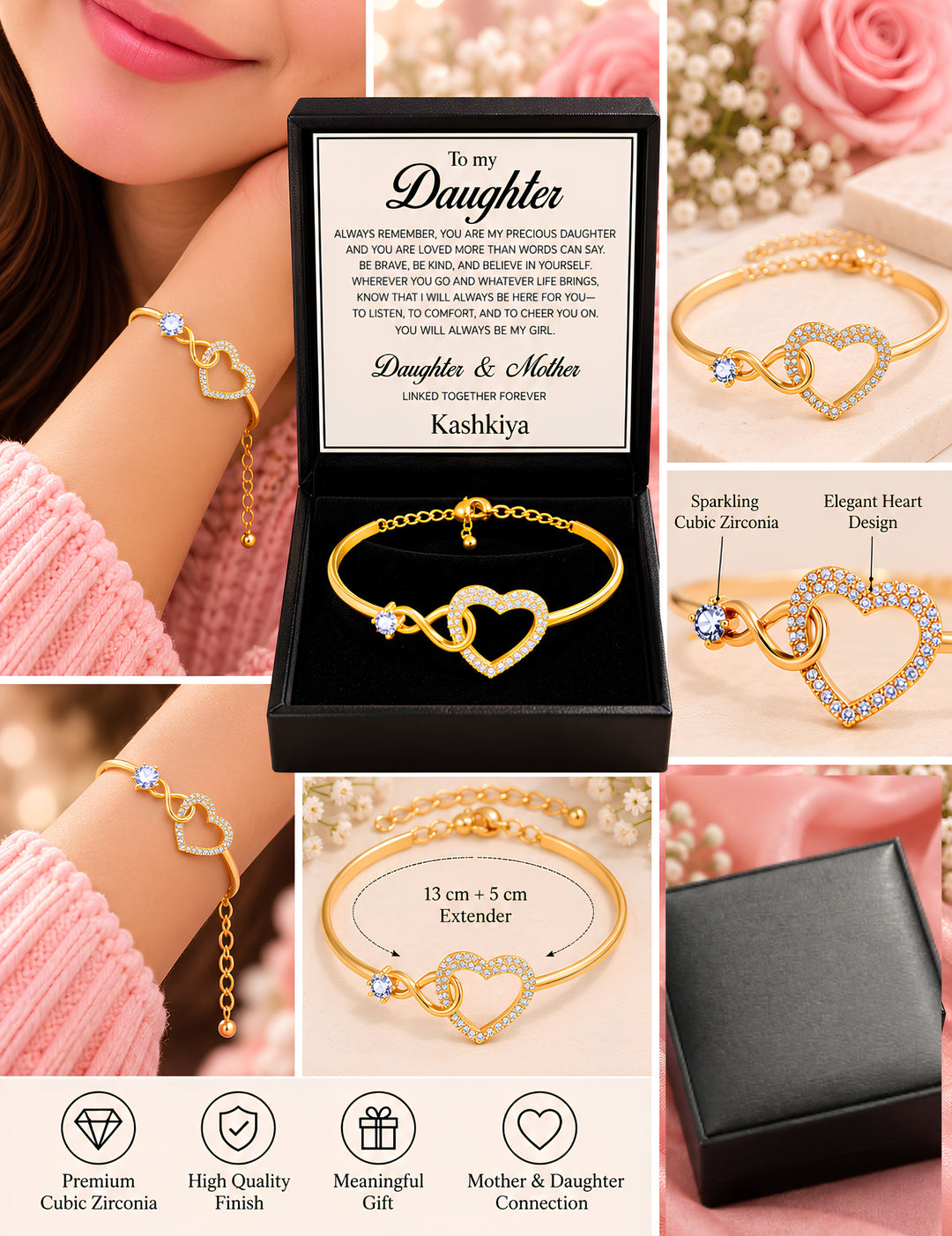 Gold Heart Bracelet – To My Daughter