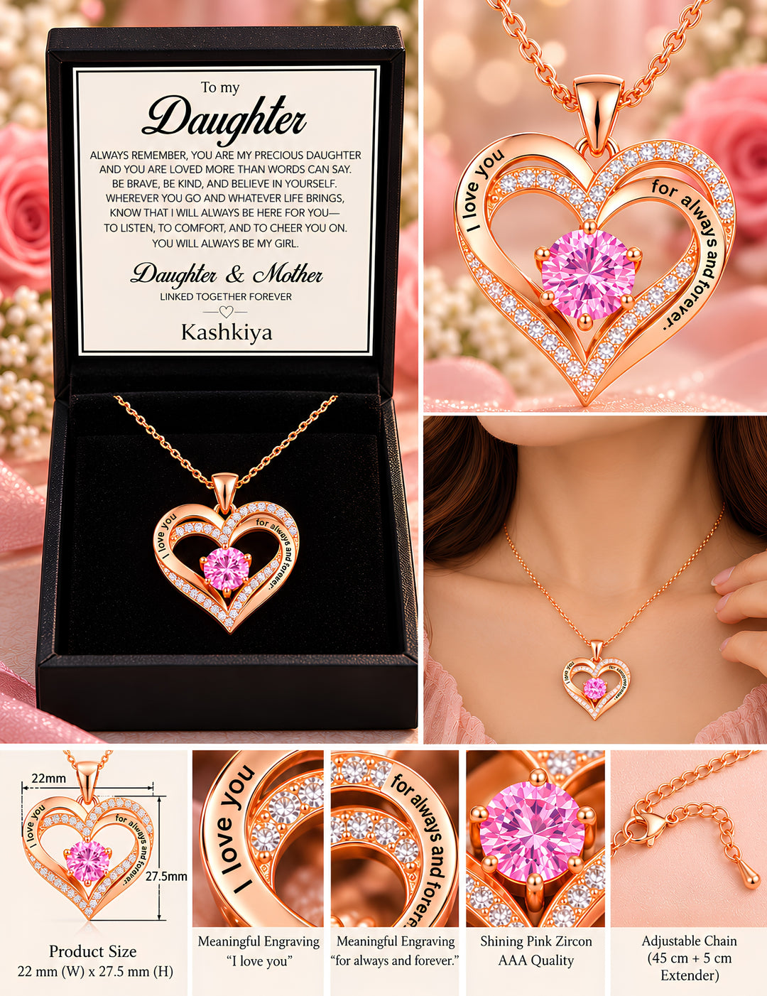 Pink Heart Necklace – To My Daughter