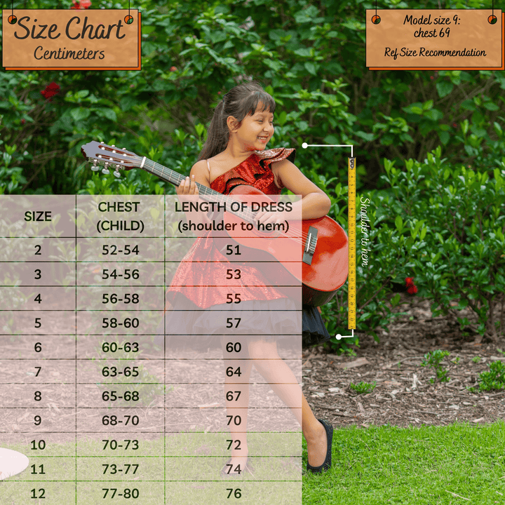 kids girls size chart - dancing diva 