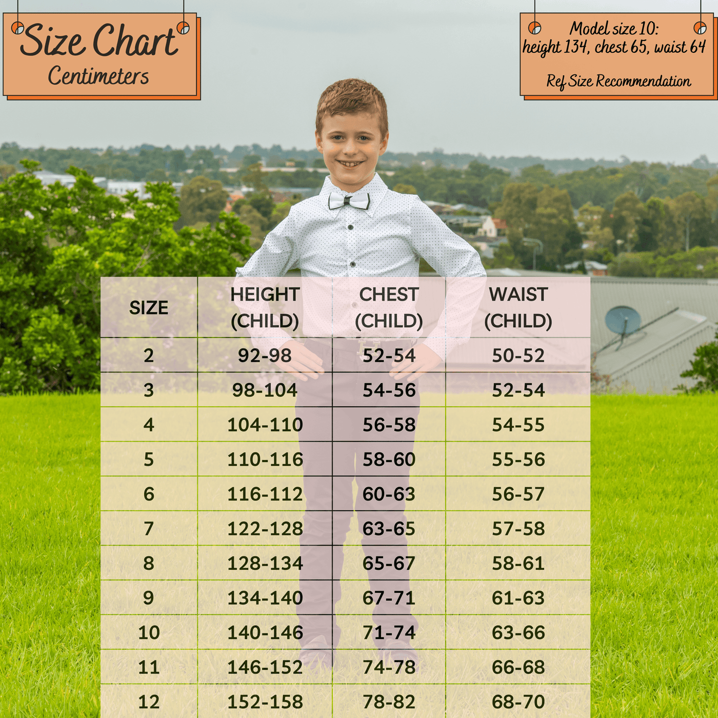 kids size chart - dapper dot shirt for boys