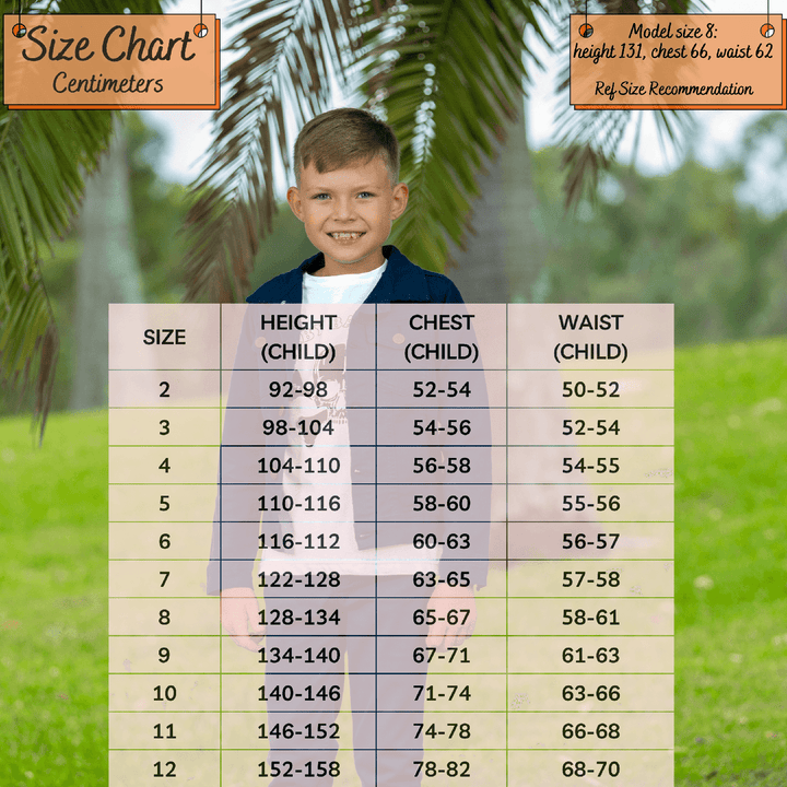 kids boys size chart - deep blue denim jacket 