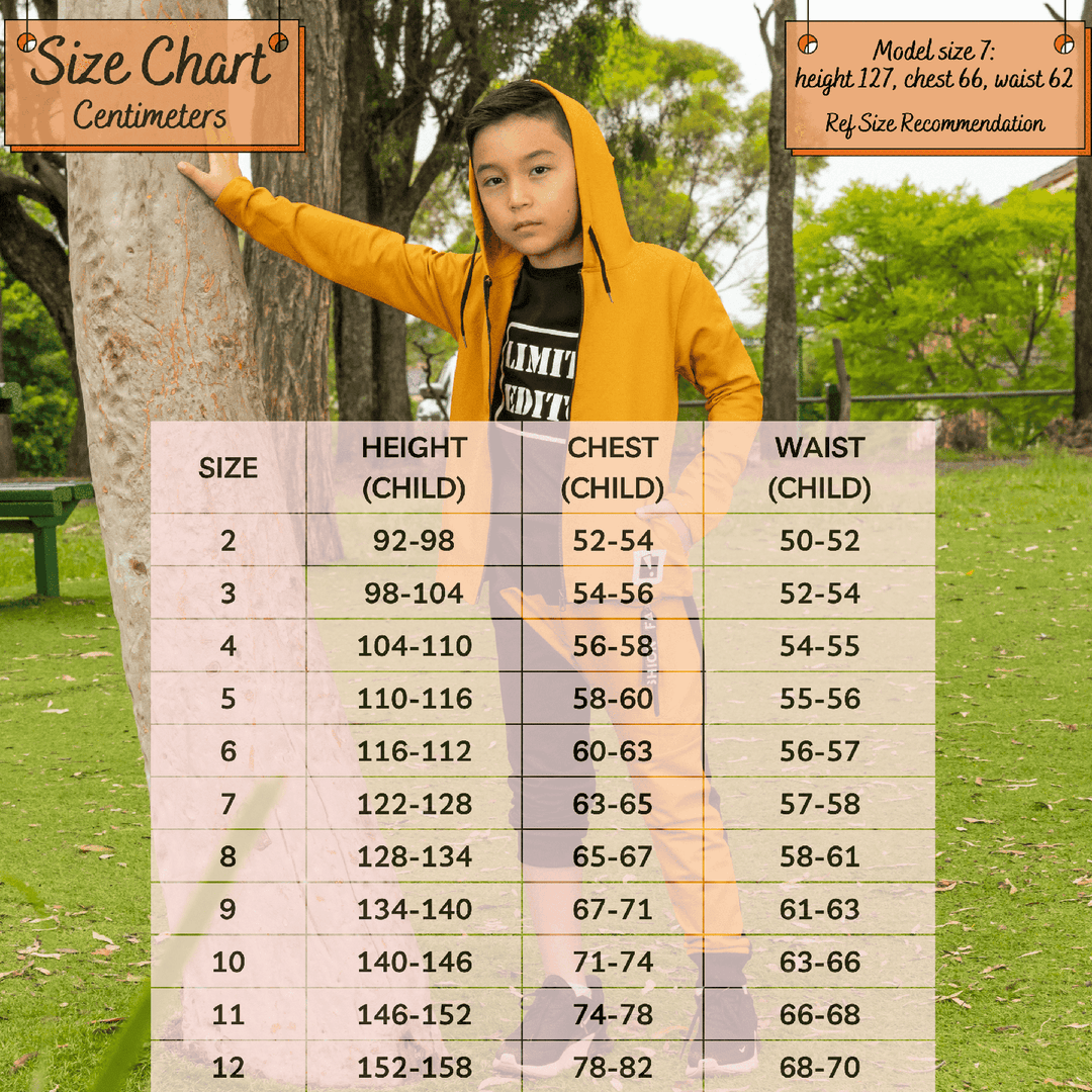 kids boys size chart - sunlit zip-pocket track pants 