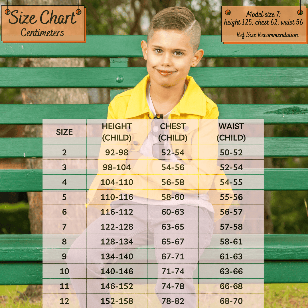 kids boys size chart - sunshine denim jacket