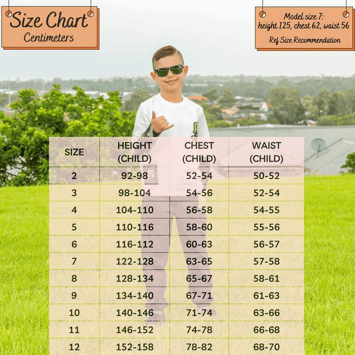 kids boys size chart - swag king t-shirt