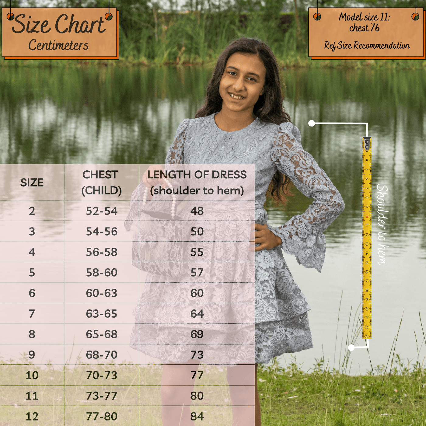 kids girls size chart - the grey grace designer dress
